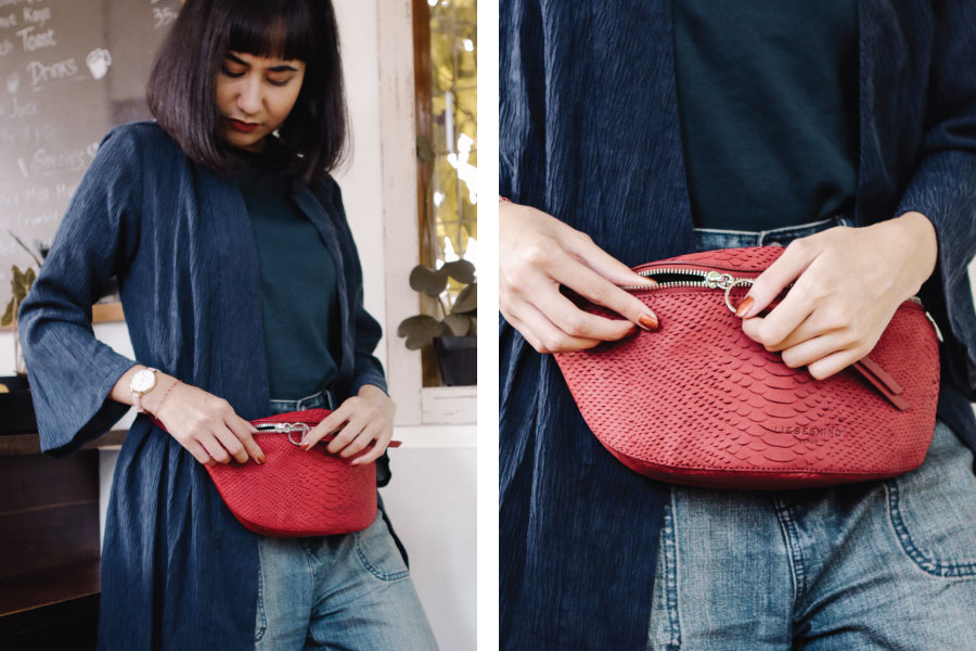 mix and match baju dan aksesori merah liebeskind