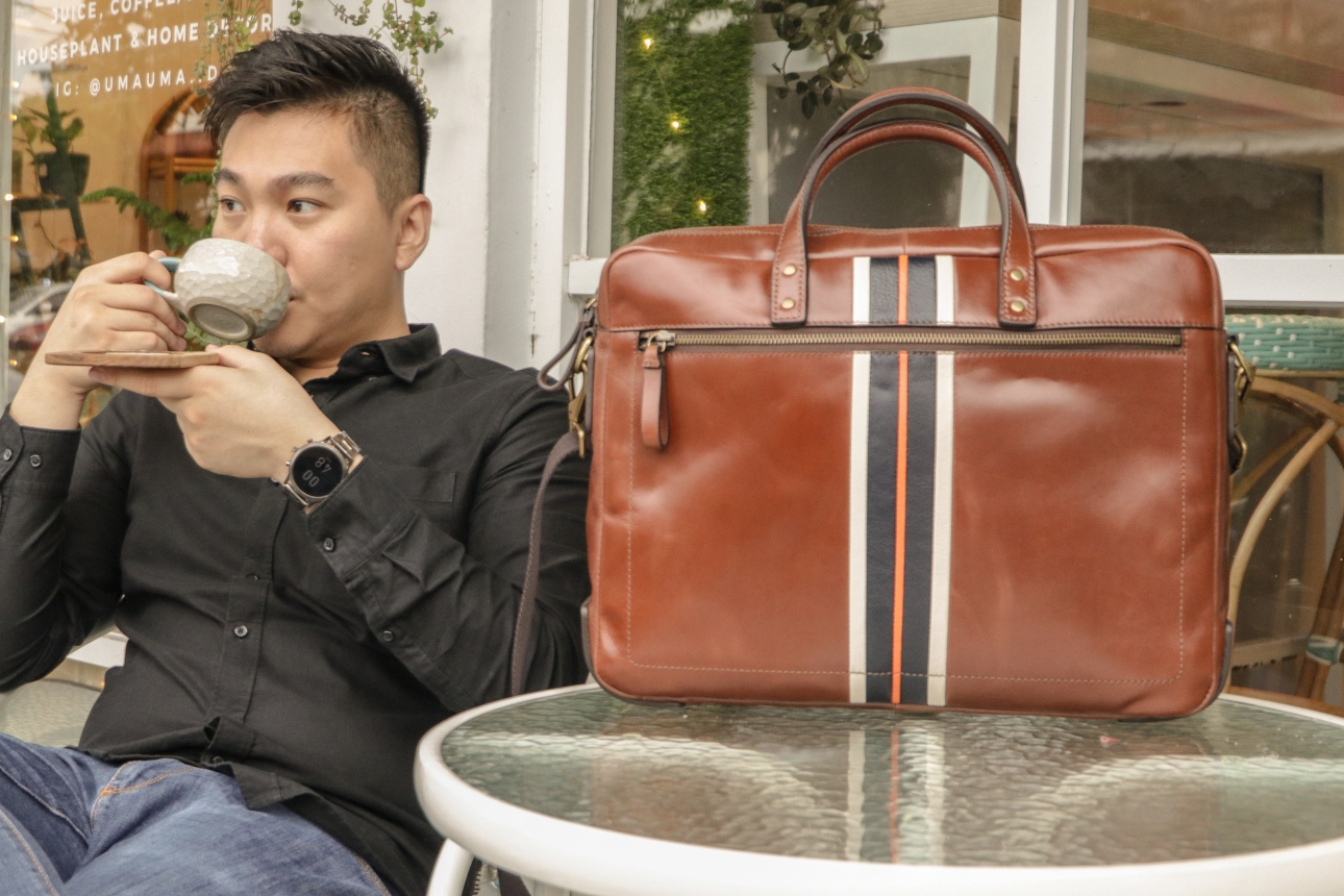 Fossil Haskell Double Zip Brief Cognac